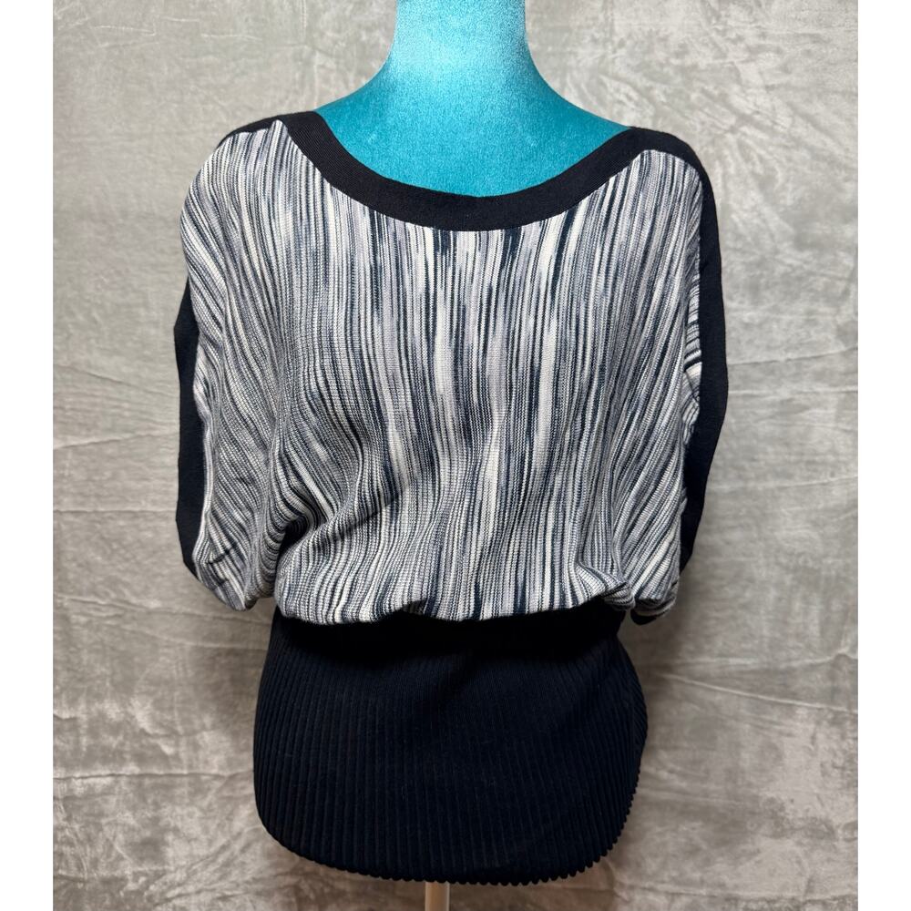 NWT Belldini Dolman Sleeve Ribbed Knit Blouse Black Gray Size Large - Picture 2 of 12